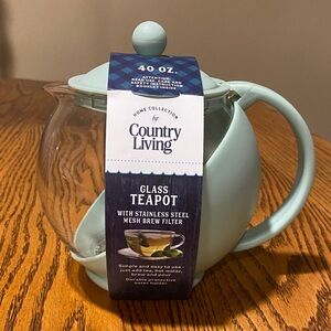 Country Living Aqua 40 oz. Glass Teapot with Stainless Steel Filter
